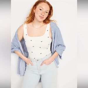NWT Old Navy Ultra-Crop Rib-Knit Top in Cream Floral Size X-Large